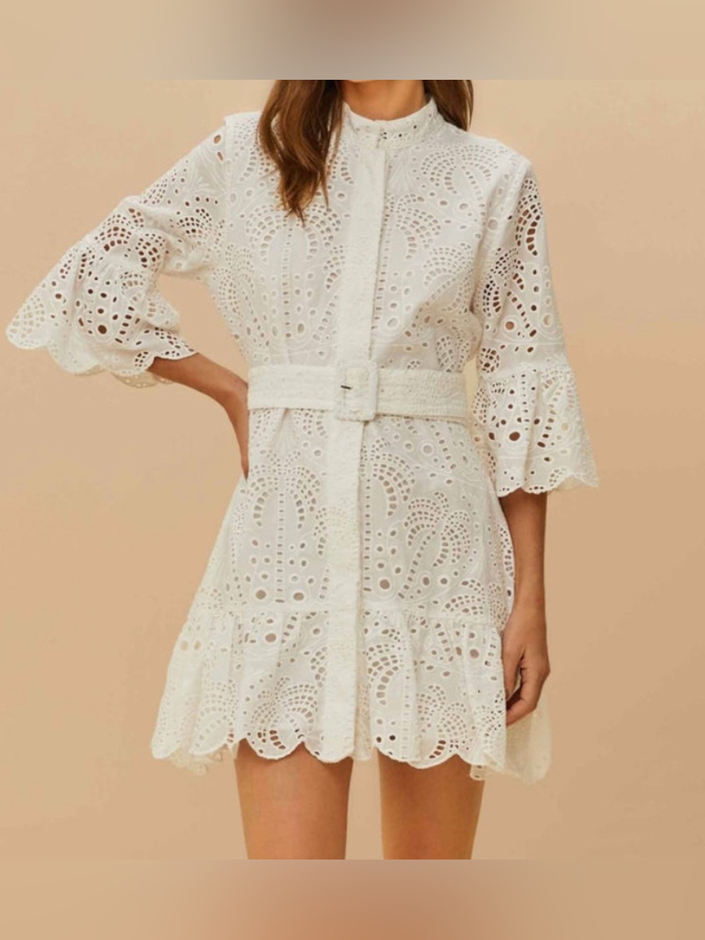 Farm Rio White Eyelit Mini Dress